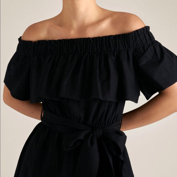 SEED HERITAGE Black ‘Off Shoulder Frill dress’, cotton linen blend, wrap, Size 6 - Picture 4 of 16